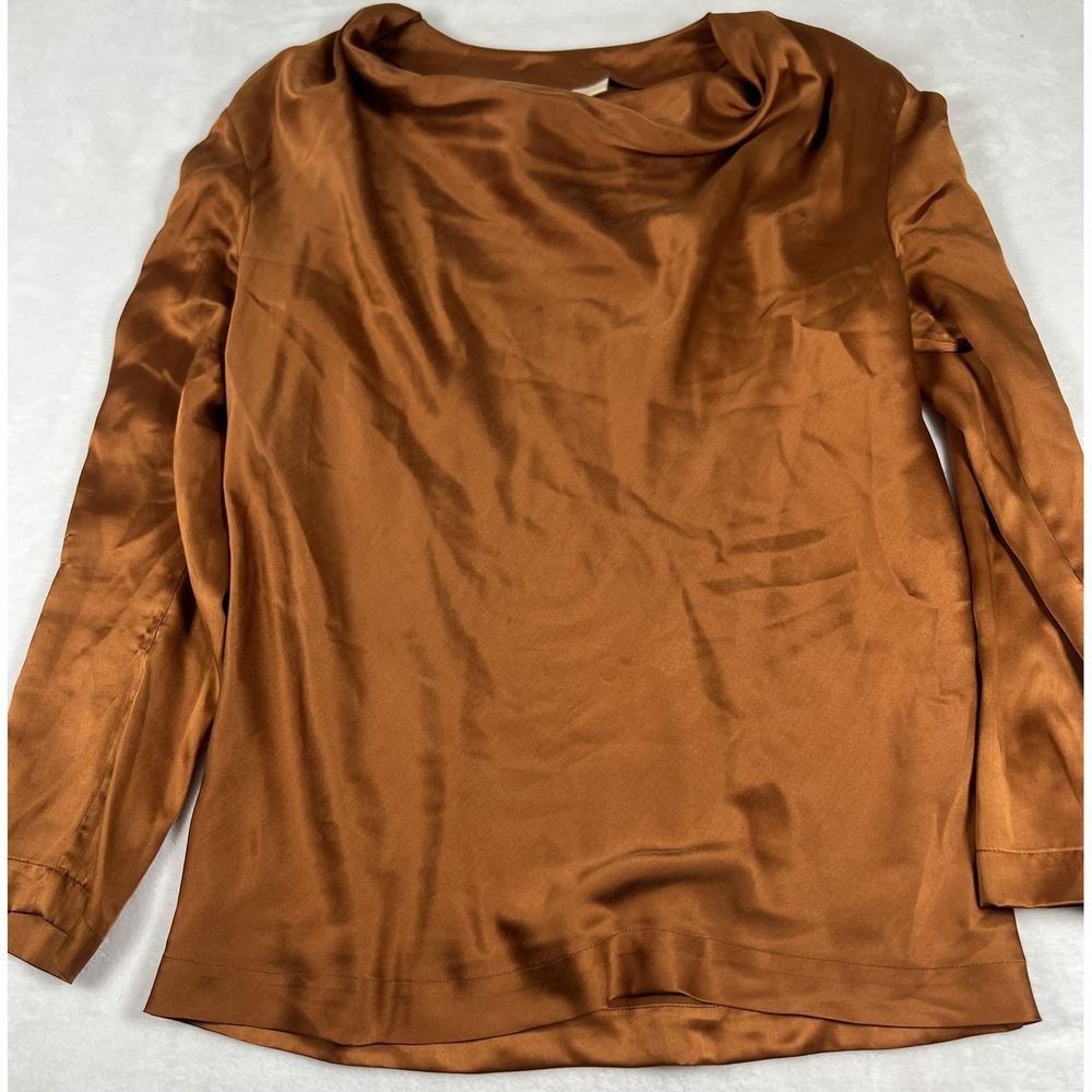 Hb Silk Shirt Womens‎ Small Brown Satin Cowl Neck Long Sleeve Blouse Top